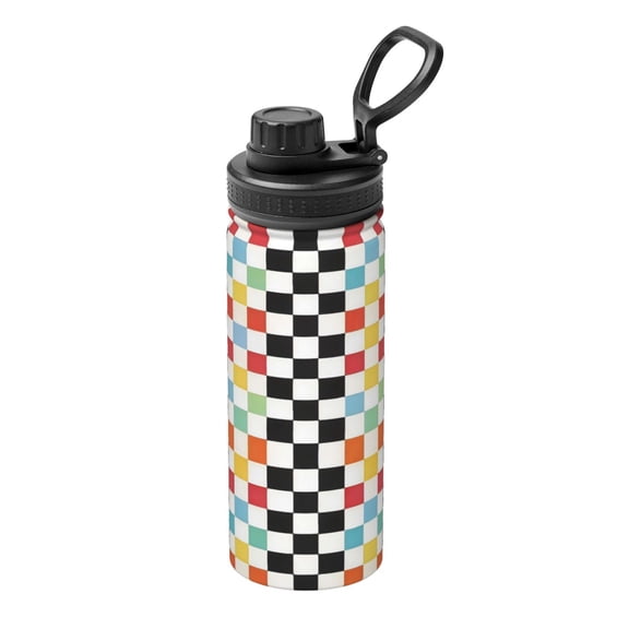 18oz Sports Insulated Kettle Double Wall Vacuum Insulated Water Bottle With Leak Proof Flip Lid For Gym Outdoor Commuting Camping Colorful Checkered Pattern (3)