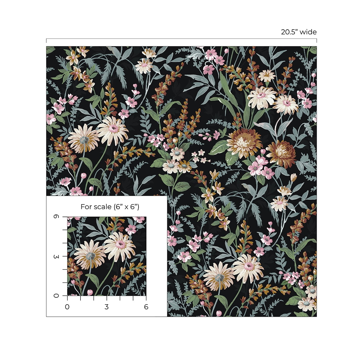 NextWall  Vintage Floral Peel and Stick Wallpaper 20.5 in. W x 18 ft. L - Onyx