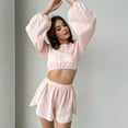 thumbnail image 4 of Wensltd Womens Cute Pajama Sets 2 Piece Crop Top and Shorts Soft Slim Fit Sleepwear Sets, 4 of 8