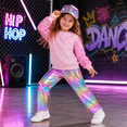 thumbnail image 3 of Toddler Girls 2 Piece Cute Outfits, Sequin Sleeve Crewneck Sweatshirt with Hip Hop Jogger Pants Kids Clothing Set for Spring Fall Winter 8-9 Years, Pink Sequin, 3 of 12