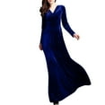 thumbnail image 2 of Robe de Fête à Manches Longues en Velours Doré pour Femmes, Col en V, Couleur Unie, Automne et Hiver, 2 of 9
