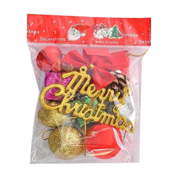 Christmas Tree Ball Ornaments Set, Red Gold Hanging Decorations with Bow Merry Christmas Letters for Holiday Party Decor