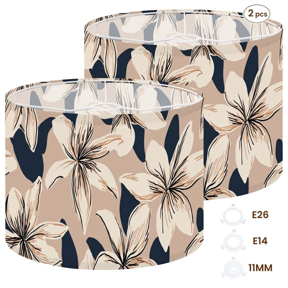 2pcs Set Drum Lampshades (13"x 13"x 10"), Magnolia trendy minimalistic Floral Fabric Lamp Shades, Large Replacement Shades for Table, Floor, and Pendant Lamps, Simple Assembly Needed.