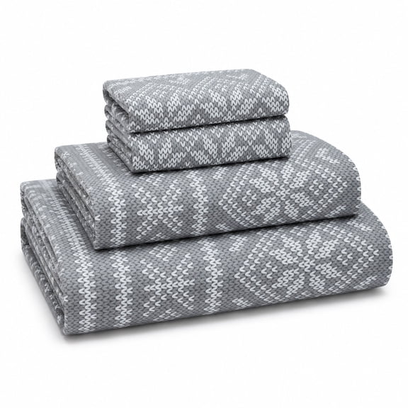 Superior Olivia Snowflake Flannel Cotton 3-Piece Bed Sheet Set, Twin XL, Grey