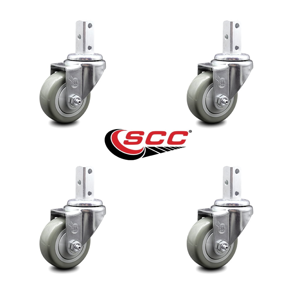 3 Inch Yellow Polyurethane Wheel Swivel 3/4 Inch Square Stem Caster Set SCC