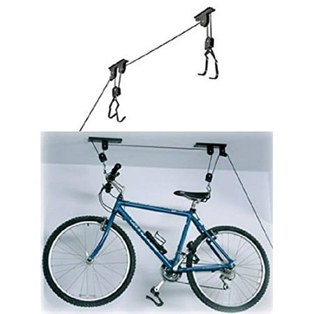 Bike Bicycle Lift Ceiling Mounted Hoist Storage Garage Hanger Pulley Rack NEW, This Ceiling Mounted Bike Lift Will Get The By (Best Bike Pulley System)