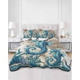 thumbnail image 2 of Full Size Quilt Bedding Set, Nautical Coastal Reversible Summer Quilt 3 Pieces, Retro Marine Life Seahorse Compass Map Beige Lightweight Bedspreads Coverlets with 2 Pillow Shams for All Seasons, 2 of 5