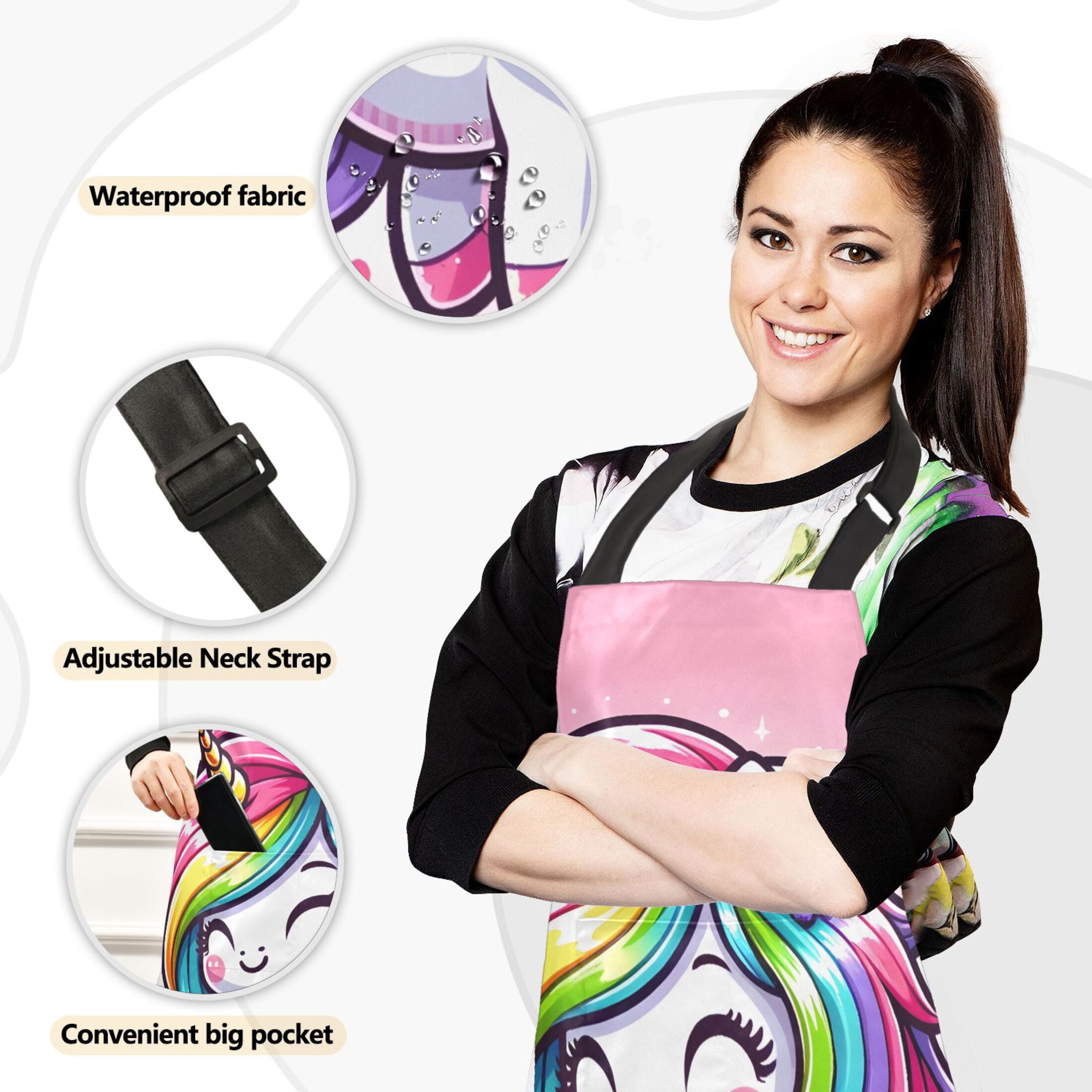Cute Cartoon Rainbow Unicorn 5 Pcs Kitchen Set Heat Resistant Oven Mitts and Non-Slip Pot Holders with Adjustable Cooking Apron