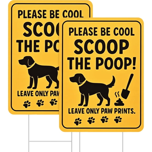 No Dog Poop Signs for Yard, 2 - Pack 13" x 9.5" Clean up after Your Dog Signs, Pick up after Your Dog Sign with Metal Stakes, Double-Sided and Waterproof No Pooping Dog Signage for Yard Lard