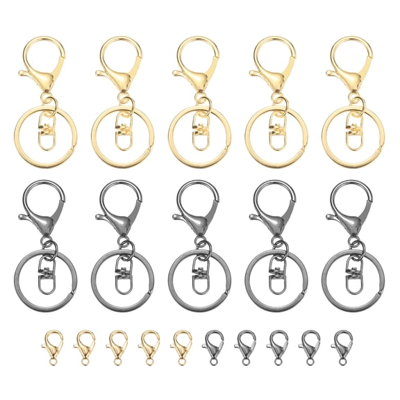 Uxcell Lobster Claw Clasps Keychain, 10 Pcs Metal Lobster Claw Clasp Hook with Swivel Trigger Clip and Keychain Ring for Diy Craft Key Chain Accessories, Light Gold/Black Gray