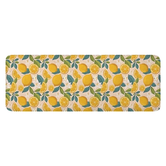 Yellow Lemon Fruit Flowers Pink Pattern Kitchen Rug Mat,Kitchen Runner Rugs Non Skid Washable,Decorative Kitchen Floor Mats for Kitchen,Sink,Laundry,17"x47.2"
