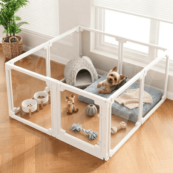 Increased 27.8'' Transparent Acrylic Dog Playpen - Indoor Puppy Play Pen for Small/Medium Dogs, Dog Fence Pet Playpen for Indoors, Safe Enclosure for Puppies & Dogs(8Panel)