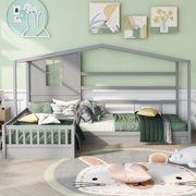 Twin Size House Beds, Solid Bed L structure Bed Frame for 2 Kids, Tent Bed for Boys Girls Teens Bedroom