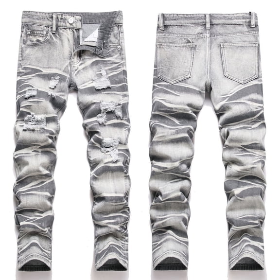 YMNXA Big Kids Boys Denim Pants High Waist Straight Fit Distressed Comfortable Fashion Stretch Trousers Jeans With Pockets For Casual Daily Wear,Grey,9-10 Years
