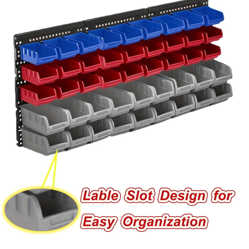45 Pcs Wall Mounted Storage Bins with 3 Peg Boards Set, Garage Organizer Storage Shelf Unit