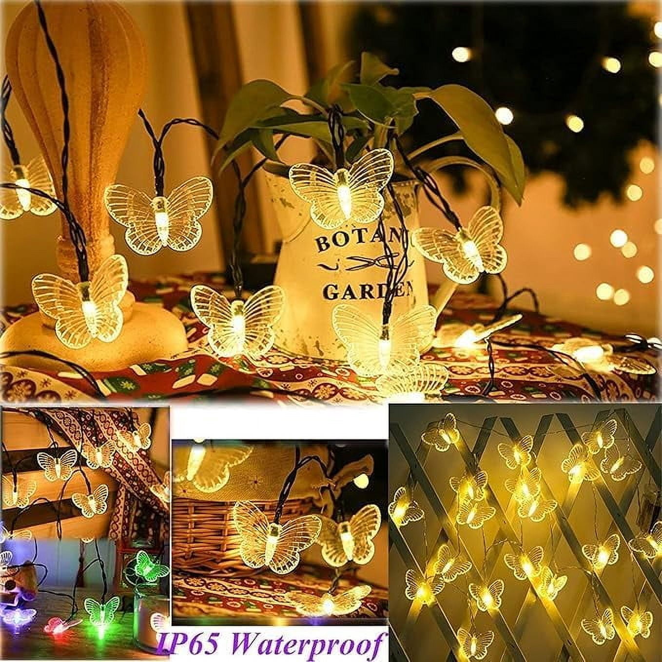 Huiyi LED Butterfly String Lights, 12m 100LED Outdoor Solar Powered String Light 8Mode Indoor for Lighting for Lawn Patio Wedding Party Decor