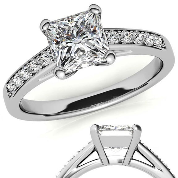 Auory 925 Sterling Silver 1.24 Ct Princess Cut Moissanite Jewelry Women Solitaire Engagement Ring 18K White Gold Plated