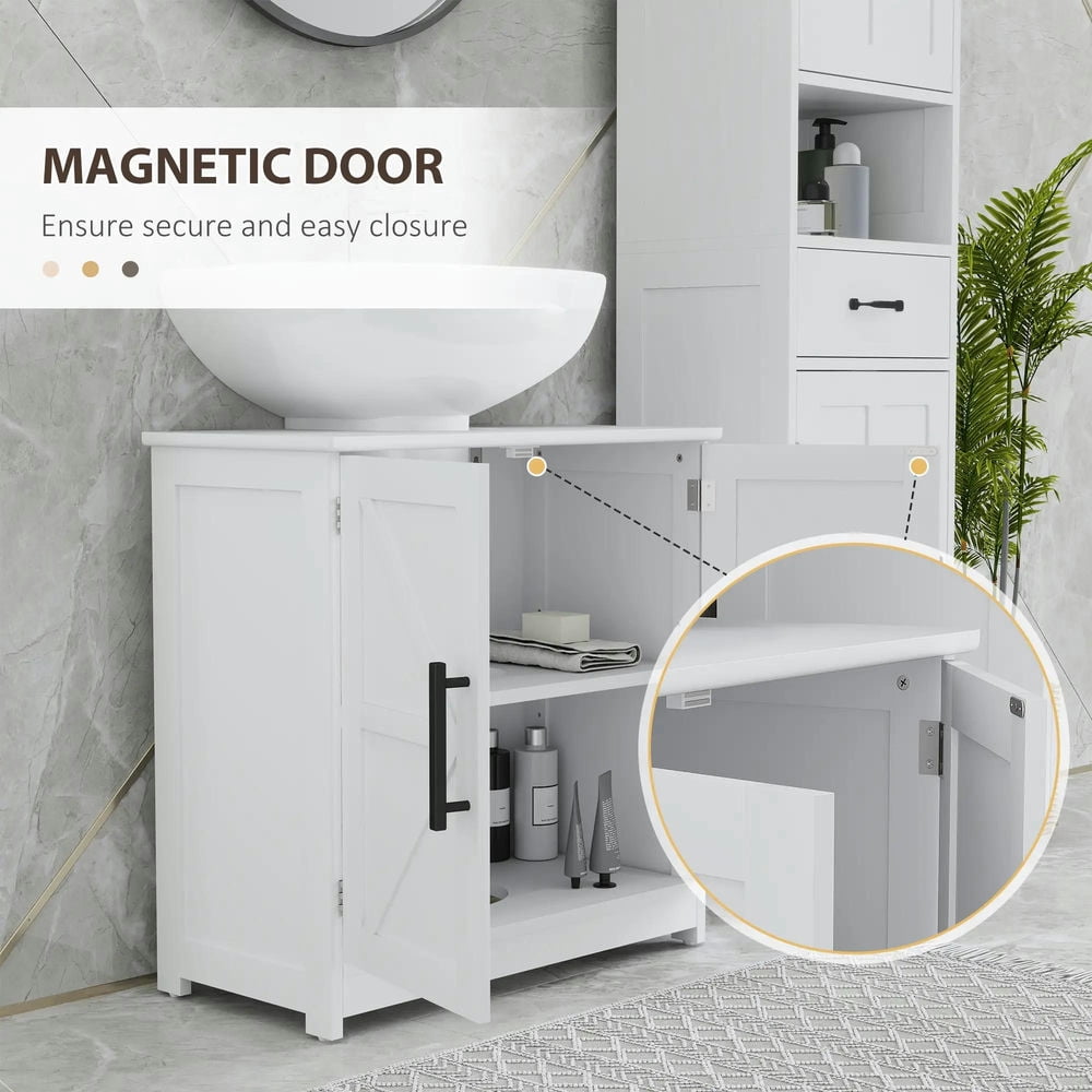 Topcobe Farmhouse Pedestal Sink Storage Cabinet, Bathroom Sink Cabinet with 2 Barn Doors and Adjustable Shelf, Indoor Modern Furniture for Bathroom, White
