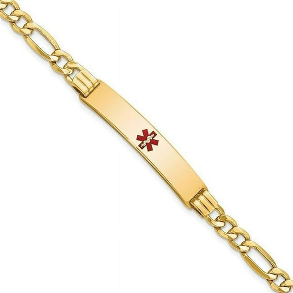 Primal Gold 14 Karat Yellow Gold Semi-Solid Medical Red Enamel Figaro Link ID Bracelet
