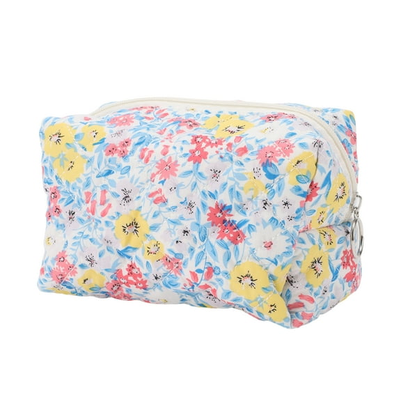 Unique Bargains 1 Pc Women Portable Colored Flowers Makeup Bag for Travel Vacation Light Brown Polyester