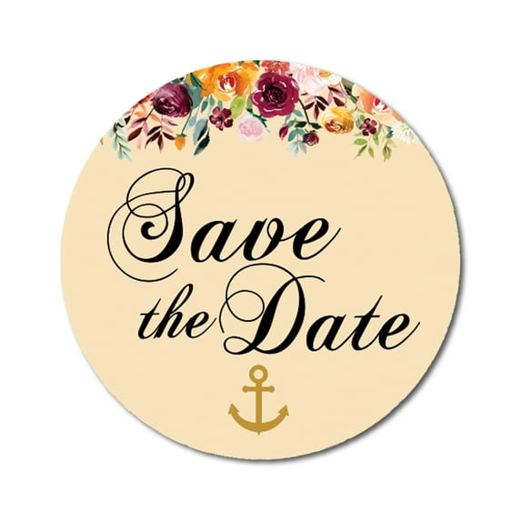 Darling Souvenir 45 Pcs Ivory Round Floral & Anchor Save The Date Stickers DIY Envelope Seals-1.6 Inches