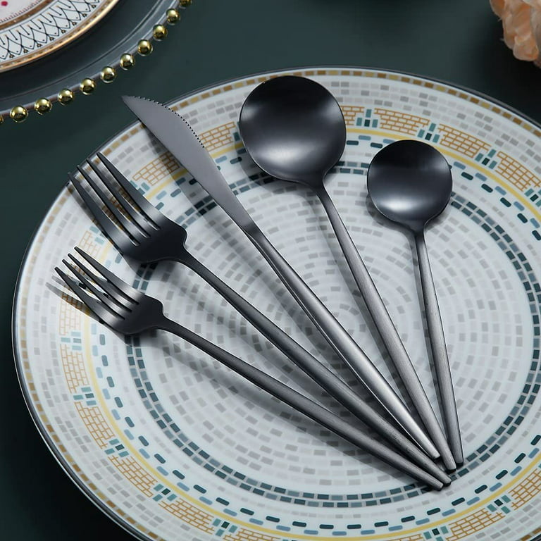 Reanea 20-Pieces Matte Black Silverware Set Stainless Steel Cutlery Flatware Set, Set Service for 4, Size: 9.76 x 2.91 x 2.01