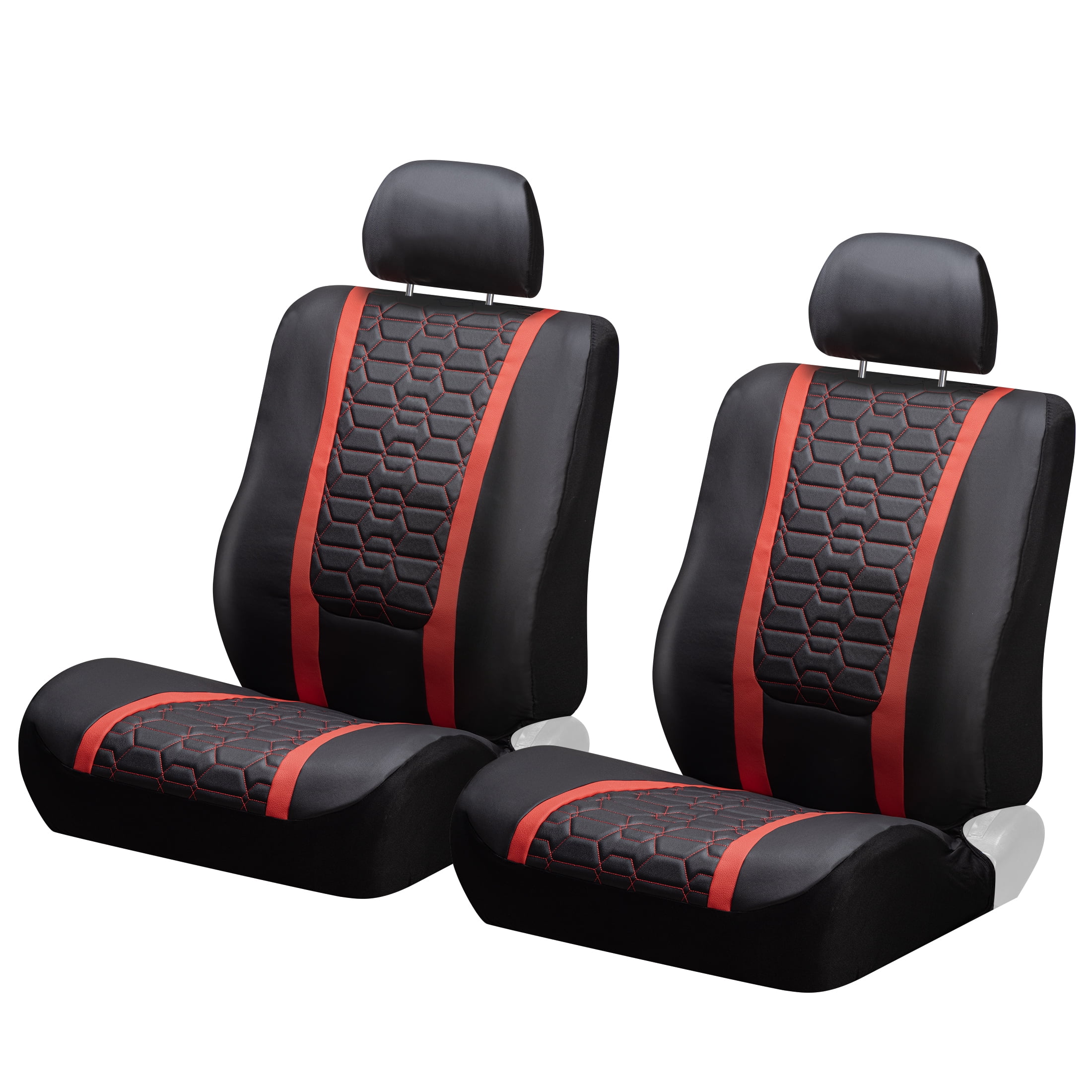 Auto Drive Racing Red Faux Leather Seat Cover for Most Cars, SUVs and Trucks. - 2 Pack, Universal fit