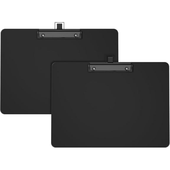 Horizontal Clipboard with Pen Holder, Black 8.5 x 11 Plastic Clip Boards for Classroom, Teacher, Size 9 x 12.5 in, Landscape Layout, School & Office Supply(Pack of 2)
