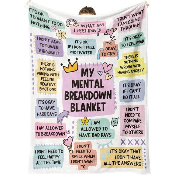60x50IN My Mental Breakdown Blanket, Emotional Anxiety Support Healing Throw Blanket, Mental Health Awareness/Gifts for Women Men, Therapy/Counseling Office Must Haves/Decoration, Therapist Gifts