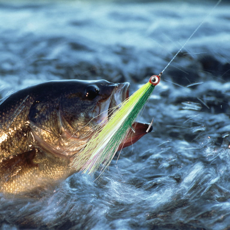 OROOTL Fishing Bucktail Teaser Hooks,5pcs Saltwater Fishing Teaser Lures  with Bucktail Crystal Flash Skirt Big Eyes Fluke Flounder Rig Fishing Jig