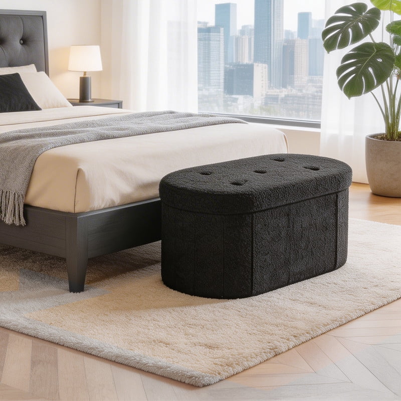 Gianna 43 Inch Ottoman with Storage, Folding Foot Rest for Living Room & Bedroom, Versatile Home Bench, Black