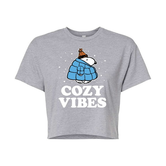 Peanuts - Snoopy - Puffer - Cozy Vibes - Juniors Cropped Cotton Blend T-Shirt