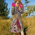 thumbnail image 5 of Cheetahs Pink Floral Jungle Print Women's Fall Dresses Casual Loose Flowy Swing Shift Dress, 5 of 9