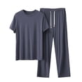 thumbnail image 2 of Gamivast Men's 2 Piece Sleepwear Set Soft Crew Neck Tee and Straight Leg Pants Loose Fit Loungewear Breathable Pajamas Lightweight Nightwear Home Suit, 2 of 5