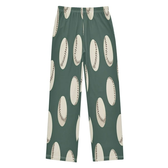 Kids' Pajama Pants Soft Relaxed Fit Sleep Pants Lounge Pants with Pockets Green Baseball Pattern Small
