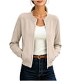 thumbnail image 2 of RRJ Women's Fall Zip Up Bomber Jackets Long Sleeve Open Front Casual Solid Outerwear, Beige S, 2 of 9