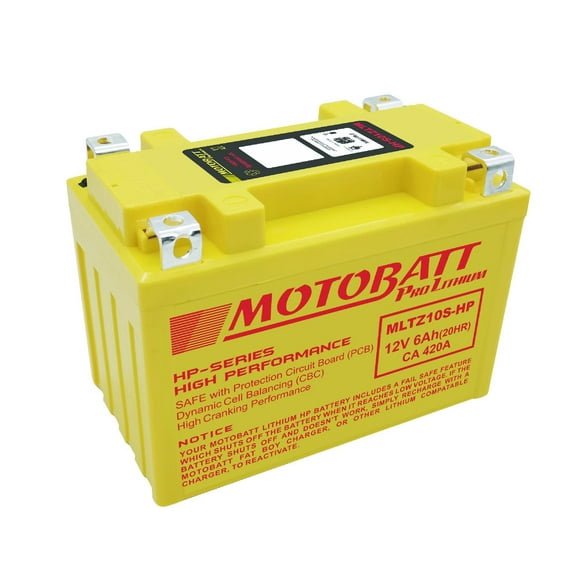 MLTZ10S-HP Motobatt 420 CCA 6 AH LifePo4 Lithium Battery Replaces Yuasa YTX7ABS, YTZ10S, YTR9BS, YTX9, YTX9-BS, YT12BS, Firepower 490-2408, 490-2416, 490-2418, DEKA ETZ10S, ETX9, ODYSSEY PC310