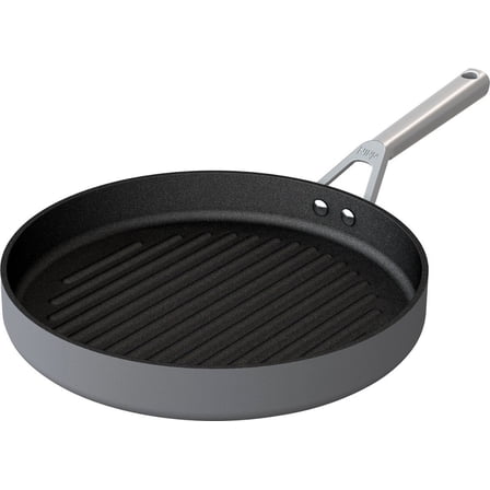 Premium Hard-Anodized 12-Inch Round Grill Pan - Grey