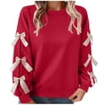 thumbnail image 2 of Womens Sweatshirt Crewneck Long Sleeve Tops with Bow Decorated Balloon Sleeves Loose Pullover Top Sweet & Casual Style, 2 of 9