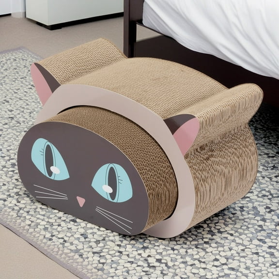 Pefilos 19" Removable Middle Part Cat Scratcher Board, Cardboard Scratching Pad Bed House, Recyclable Corrugated Scratch Toy, Brown