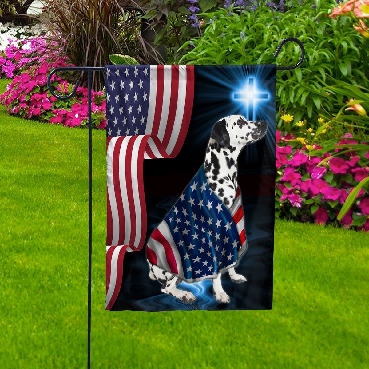 American Flag Dalmatian Dog Wearing Flag American Patriot Patriotic 4th of july House Flag, Double-Sided Decorative Outdoor Flag, Patriotic Polyester Yard Flag 29.5 x 39.5 in