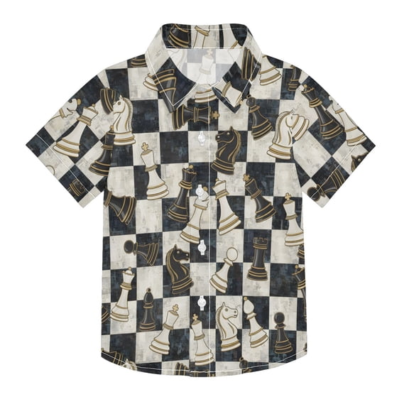 Dailycode Small Short Sleeve Button Down Shirts Chess Board and Pieces Casual Shirt 3-10 Years
