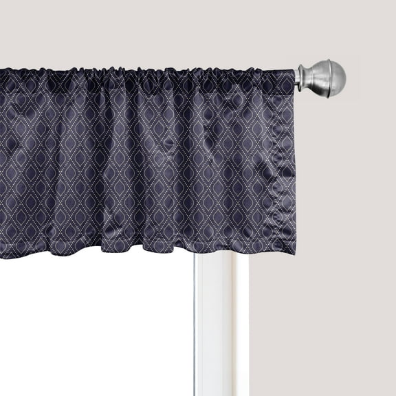 Ambesonne Navy Blue Window Valance, Geometric Ogee Tile, 54" X 18", Dark Blue Tan