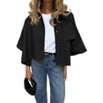 thumbnail image 2 of Womens Oversized Cropped Trench Coats Single Breasted 3/4 Sleeve Casual Button up Jackets, 2 of 8
