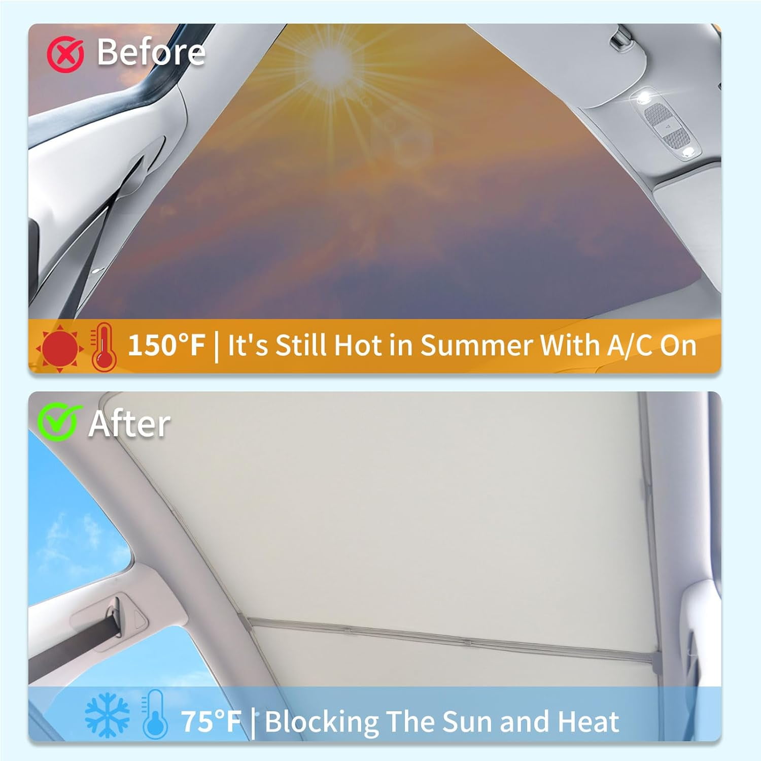 Upgrade Sunshade Roof for Tesla Model Y Juniper 2025 Heat Insulation Foldable Glass Sunroof Shade [No-Sagging, No Gaps, Ice-Crystal Coatings], Beige