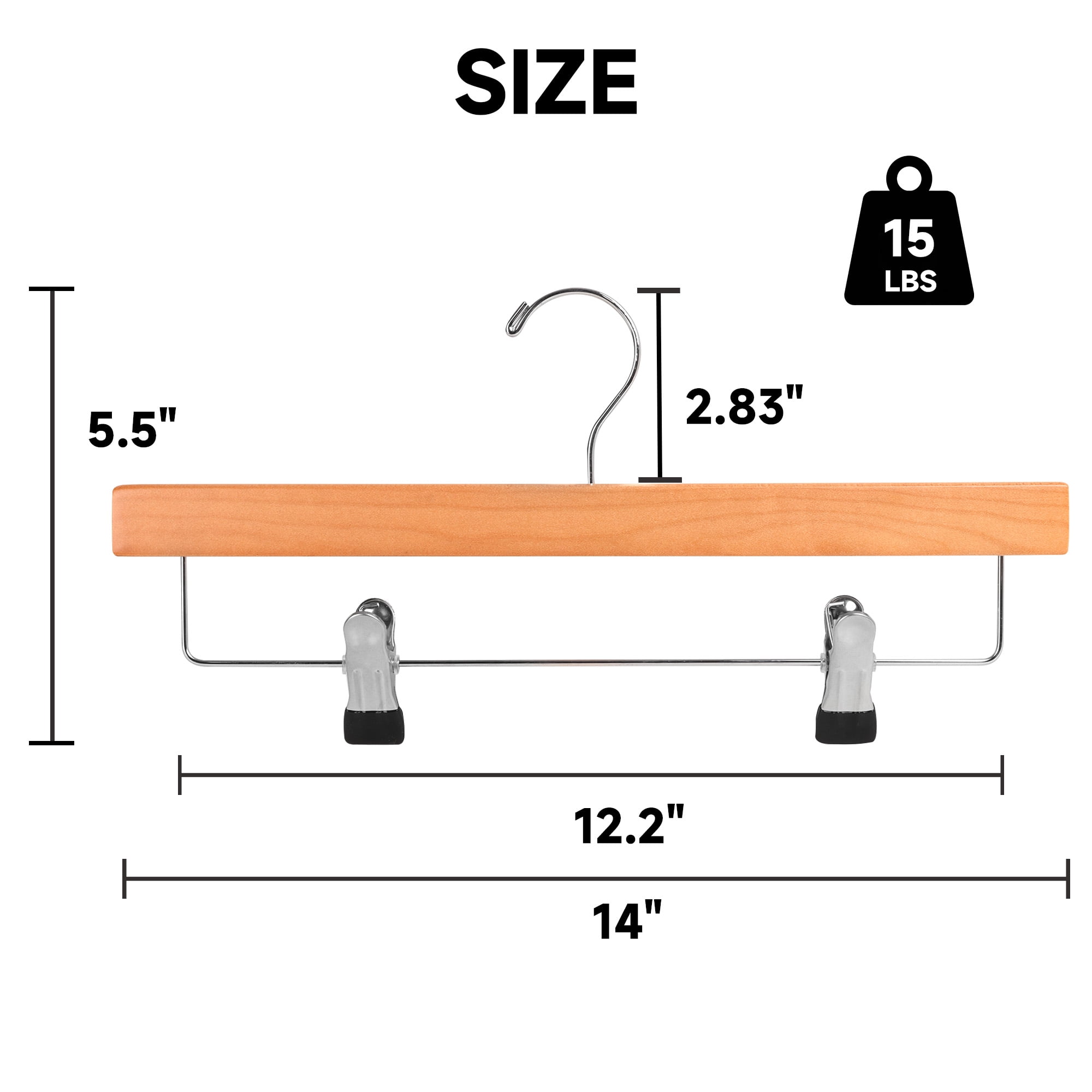 BP4U 24-Pack Premium Wooden Adjustable Pants Hangers, Heavy Duty Solid Wood Bottom Skirt/Trousers Hangers with 360° Swivel Hook & Wrinkle-Free Design(Natural Wood)
