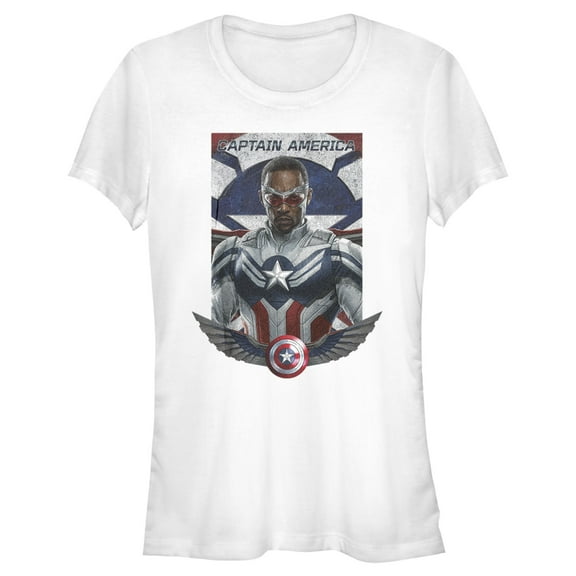 Junior's Marvel The Falcon and the Winter Soldier Captain America Shield Wings Graphic Tee White Medium