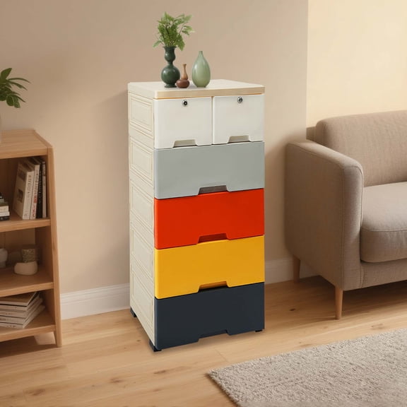Vertical 6-Drawer Storage Cabinet with Wheels & Lock - Slim Space-Saving Organizer for Bedroom, Closet, Living Room | Heavy Duty PP Plastic, 66lb Capacity