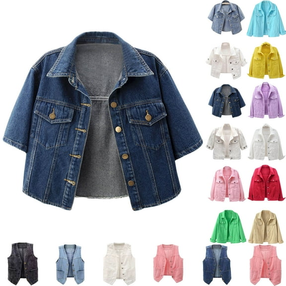 Denim Jackets for Women Plus Size Short Sleeve Versatile Jean Cardigan Jacket Thin Shawl Top Blouse