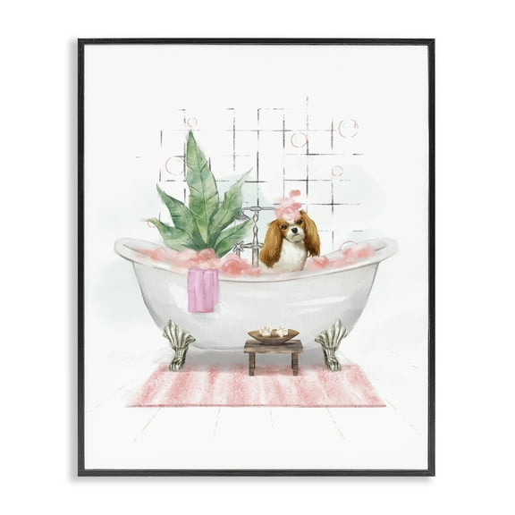 Stupell Industries Puppy in Bathtub Pastel Bath & Laundry Painting Black Framed Art Print Wall Art, 11 x 14
